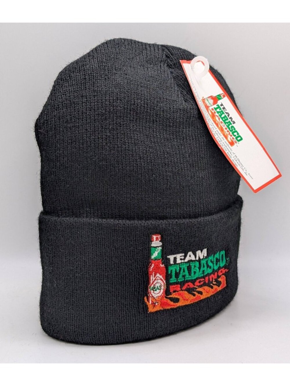 NEW Team Tabasco Racing Beanie NASCAR Black Triple Line Flame Logo Knit Cap NWT